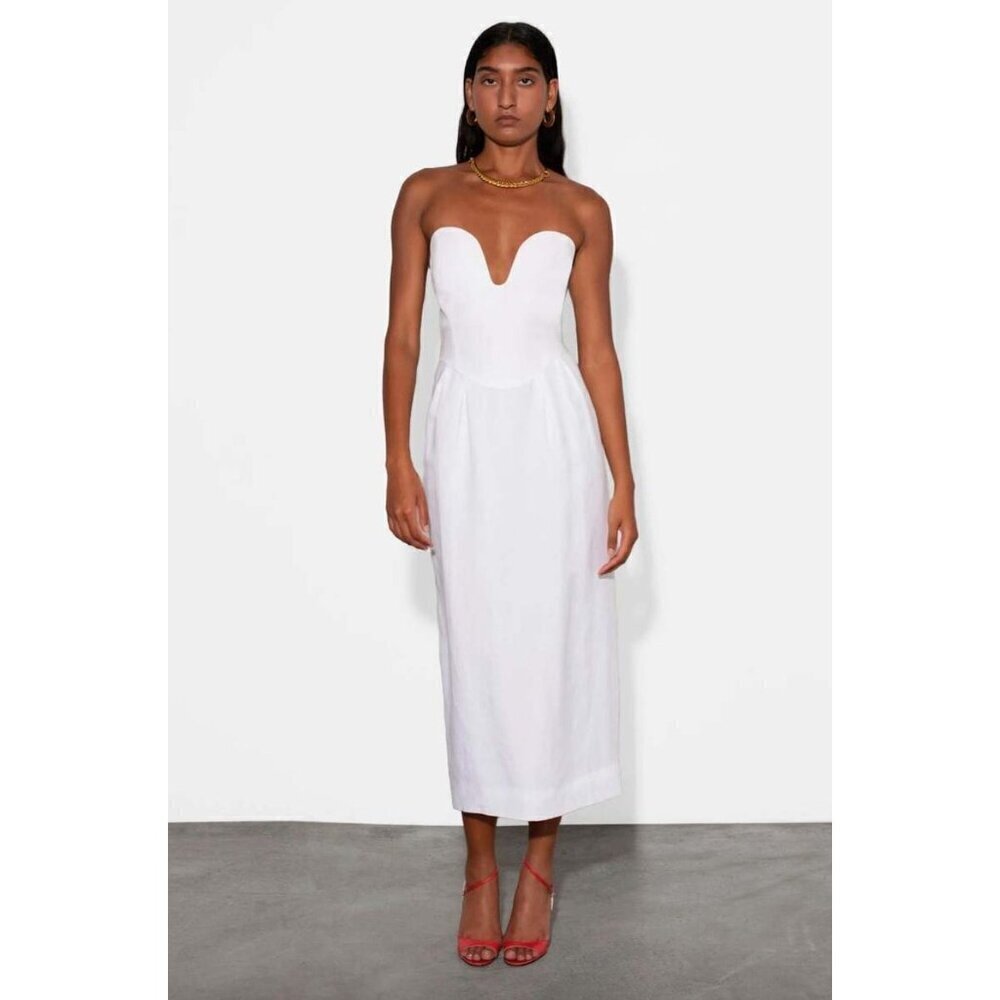 Mara Hoffman Isla Strapless Linen Blend Midi Dress White Womens Size 2